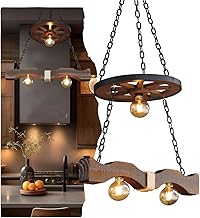Lustre Pendente Rústico para Área Gourmet em Caibro de Madeira com Design de Roda de Carroça, Soquete E27, Ideal para Decoração de Ambientes Internos e Externos com Estilo Vintage e Iluminação (P)