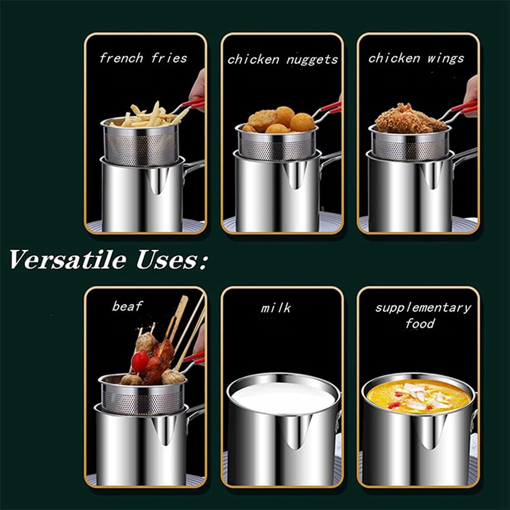 Stainless Steel Deep Frying Pot with Strainer Basket and Tong - Image 4