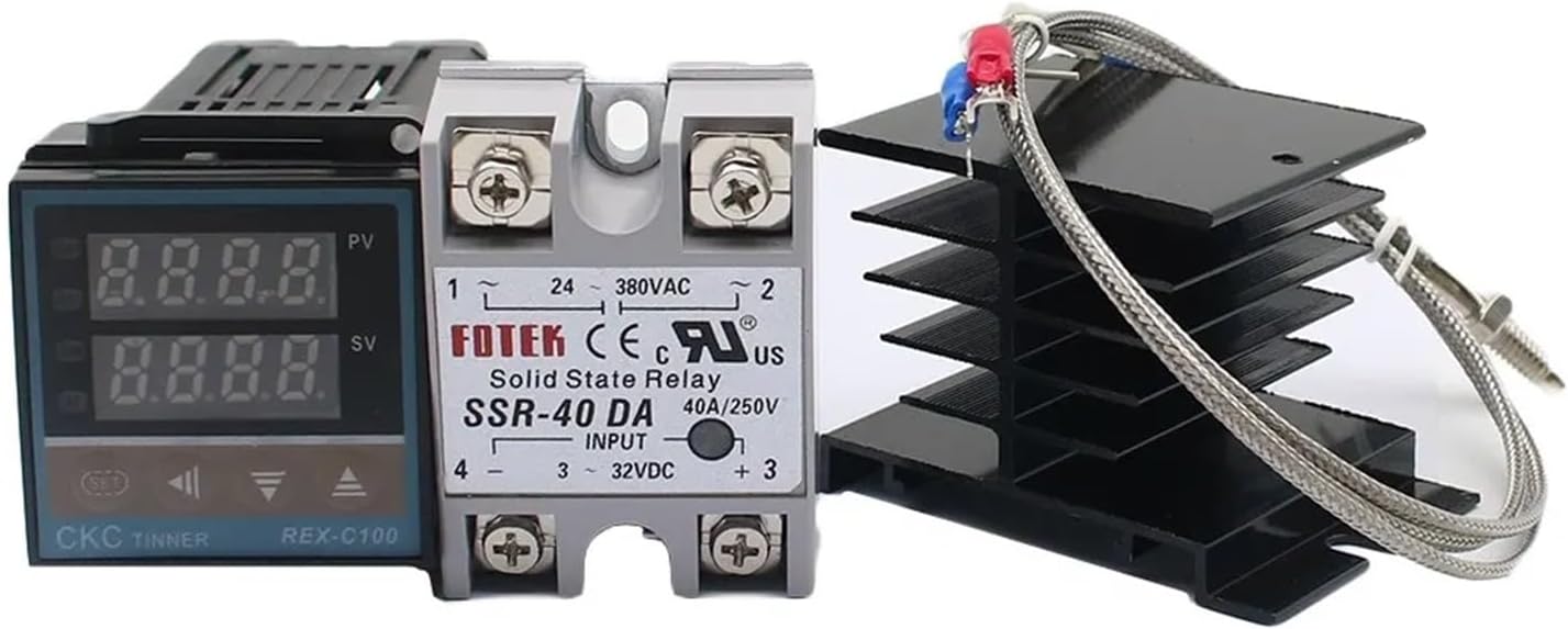 REX-C100 Digital PID Temperature Controller Thermostat SSR Output Max.40A SSR Relay K Thermocouple Probe(C100 Set 3)