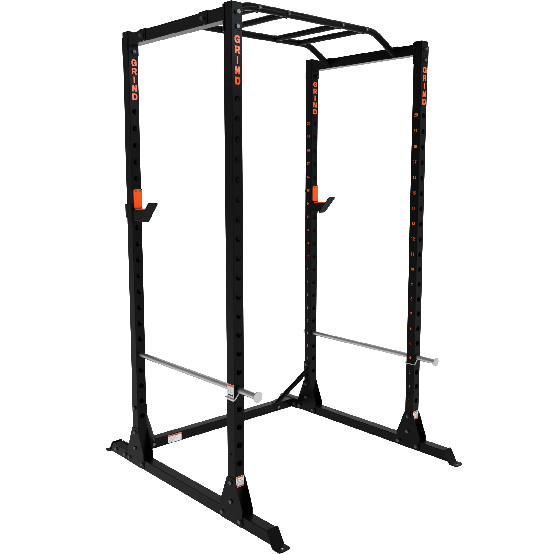 GRIND FITNESSAlpha3000 Power Rack, Squat Rack with Rubber Protected J-Cups, Silver Spotter Arms, 2x2 Uprights, Textured Multi-Grip Pull Up Bar, Heavy Duty J-Cups