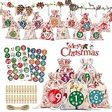 Calendrier de l'Avent, DIY Sachets en Jute pour Calendrier de l'Avent à Remplir, 24 Pochettes Sacs à Cordon Calendrier De l'Avent 2022, Calendriers de Noël avec Autocollant Calendrier de l'Avent