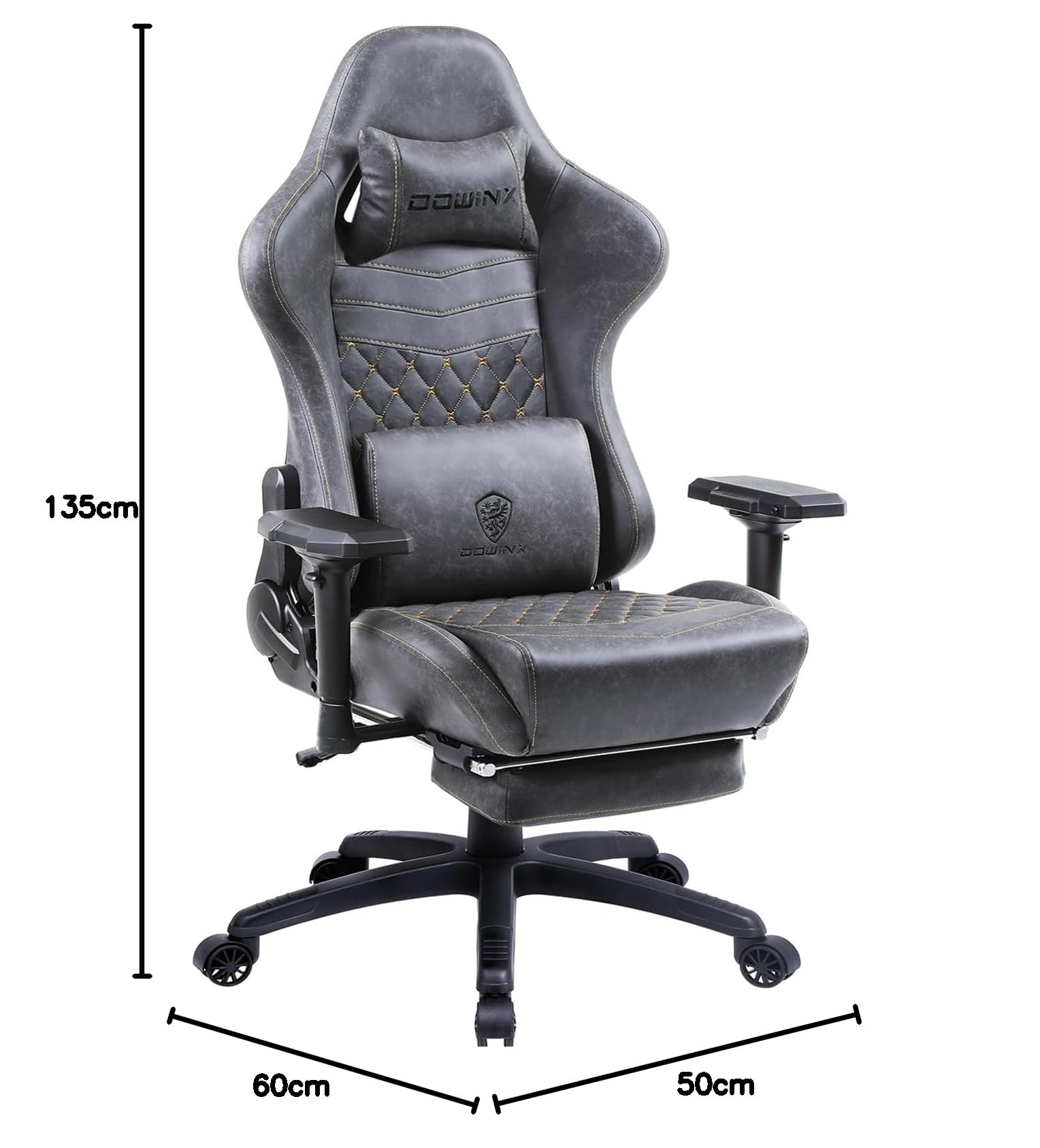 Dowinx Silla de gaming ergonómica estilo carrera con masaje lumbar sillón de oficina para ordenador de piel sintética con reposapiés retráctil, reposabrazos 4D