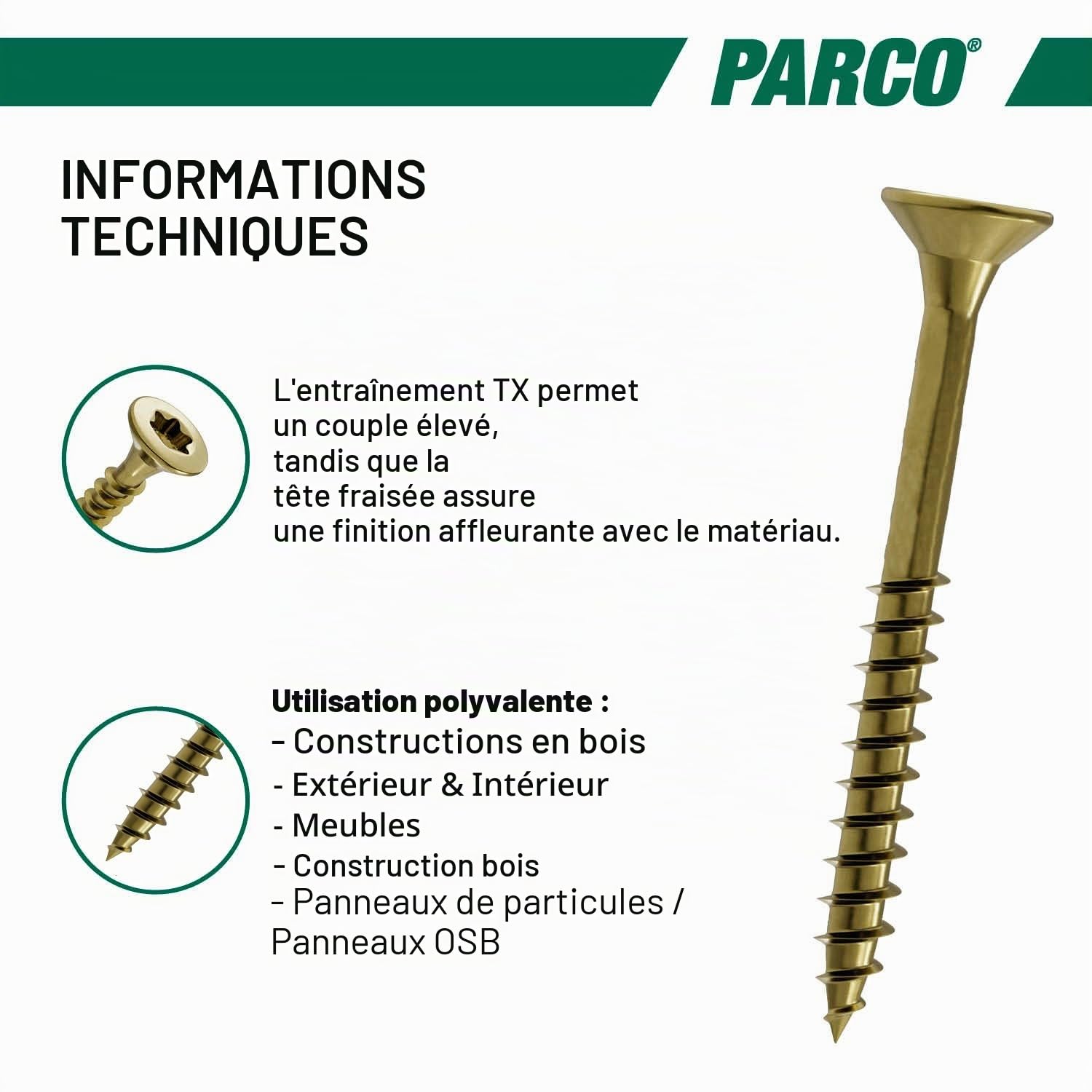 PARCO Assortiment de Vis à Bois Torx - Lot de 1400 Vis