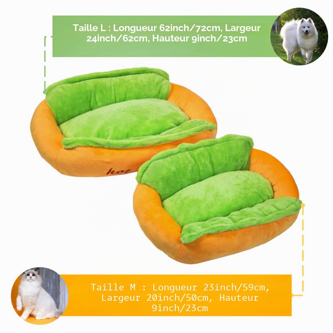 Hotdog Panier pour chien et chat chaud Lavable Lavable Canapé amovible