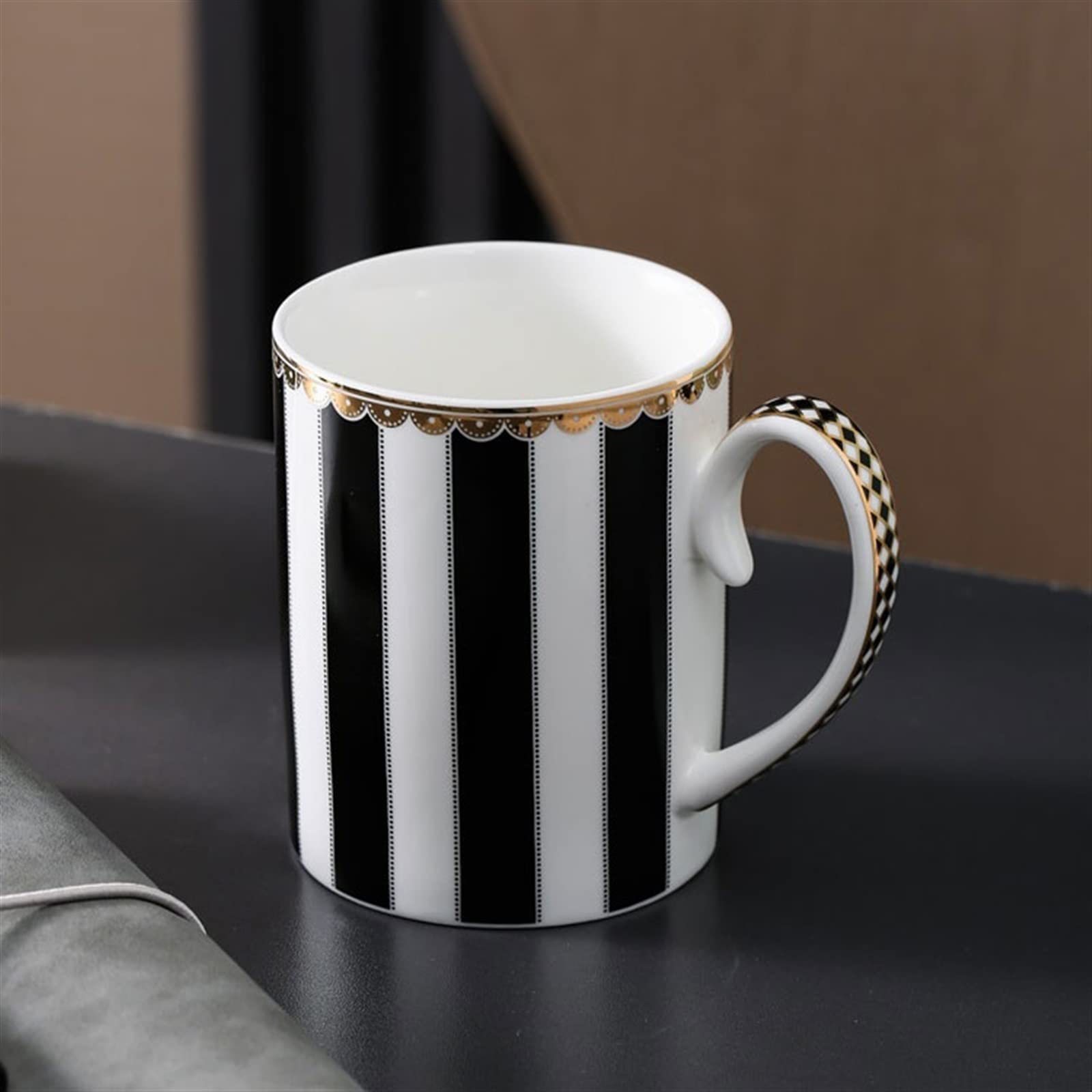 Taza para Beber Taza a Rayas Estilo nórdico Taza de Agua de cerámica Creativa Taza de café de Oficina Taza multipropósito, Taza de café de 350ML (Gris)
