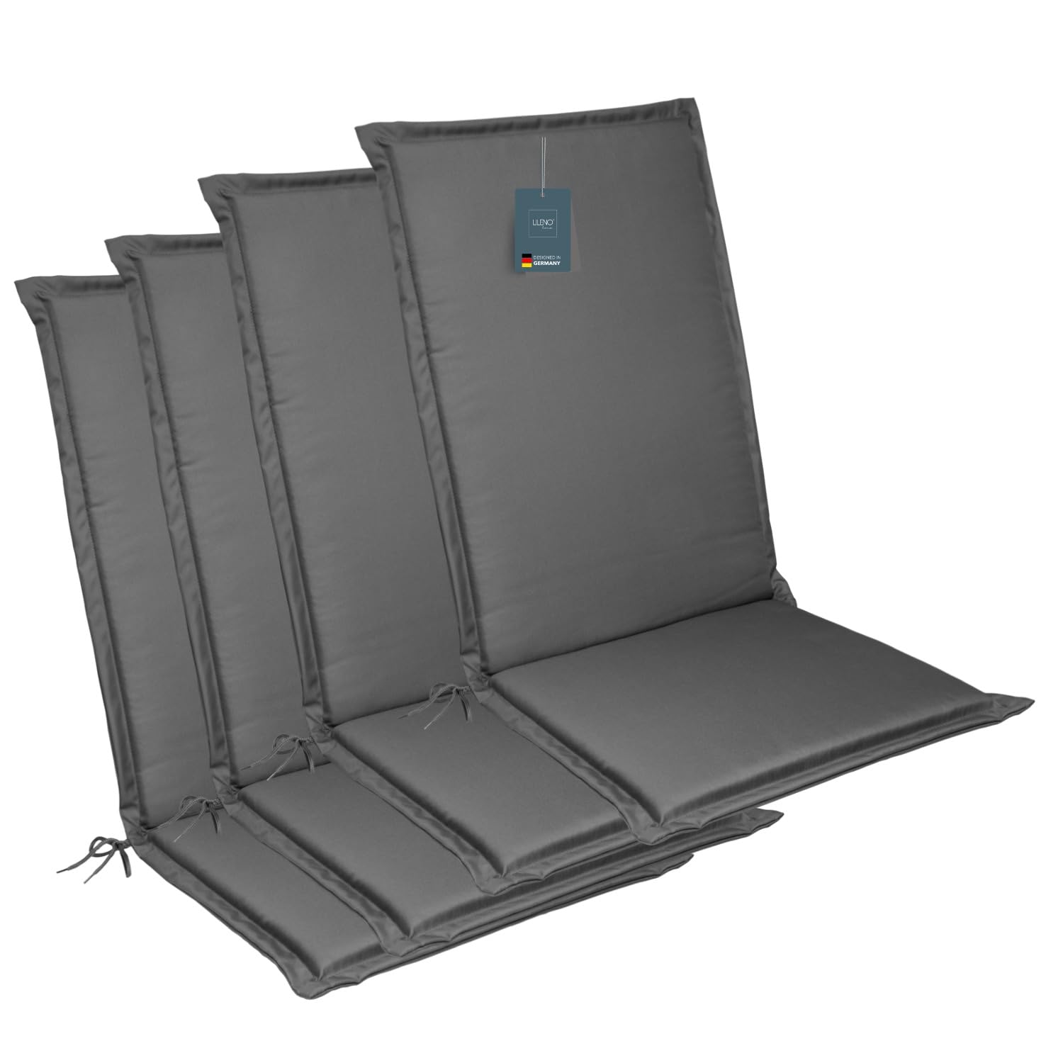 LILENO HOME Garden Chair Cushions [Set of 6 - High-Back] in Anthracite - Comfortable Loungers as Seat Cushions for Garden Furniture - Chair Cushions for Garden Chairs and Folding Chairs MIA