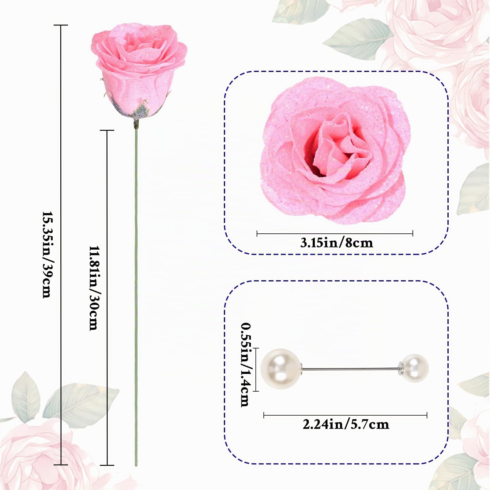 Waipfaru Rosa Glitzer Rosen Blumenstrauß DIY gefälschter Blumenstrauß, künstlicher Rosenstrauß für Valentinstag Jahrestag Verlobung Hochzeit 24 Rosen
