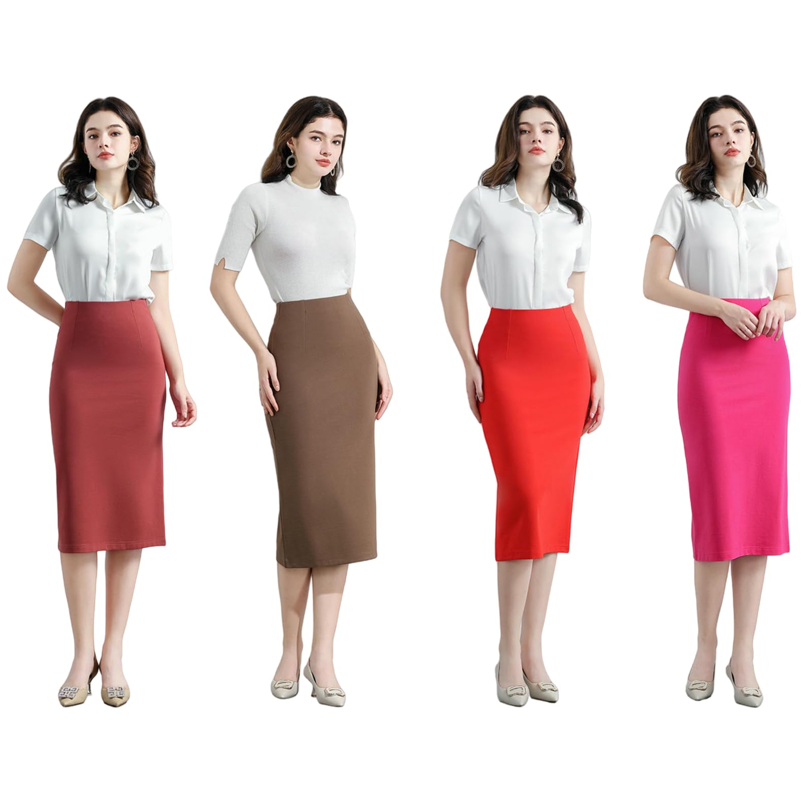 Gonna Donna Gonna da Pendolare di Media Lunghezza A Vita Alta Gonna Professionale Gonna di Media Lunghezza Elasticizzata alla Moda per Le Donne-h-m