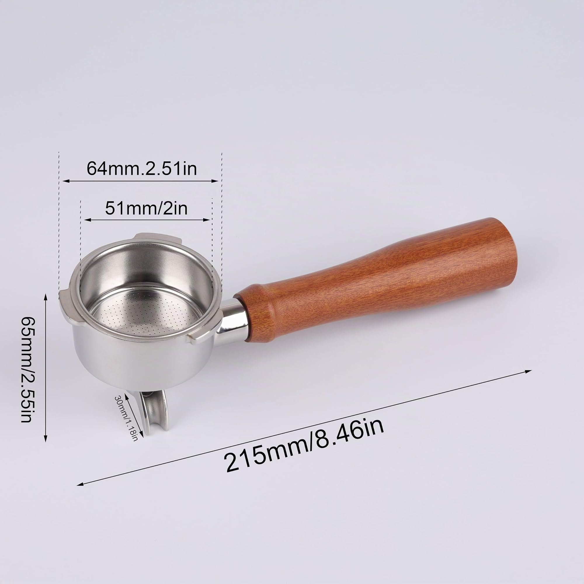 Portafiltro de 51 mm para Cecotec Power Espresso 20/Casabrews CM5418 con doble caño – Soporte de filtro de acero inoxidable con colador – Mango de madera