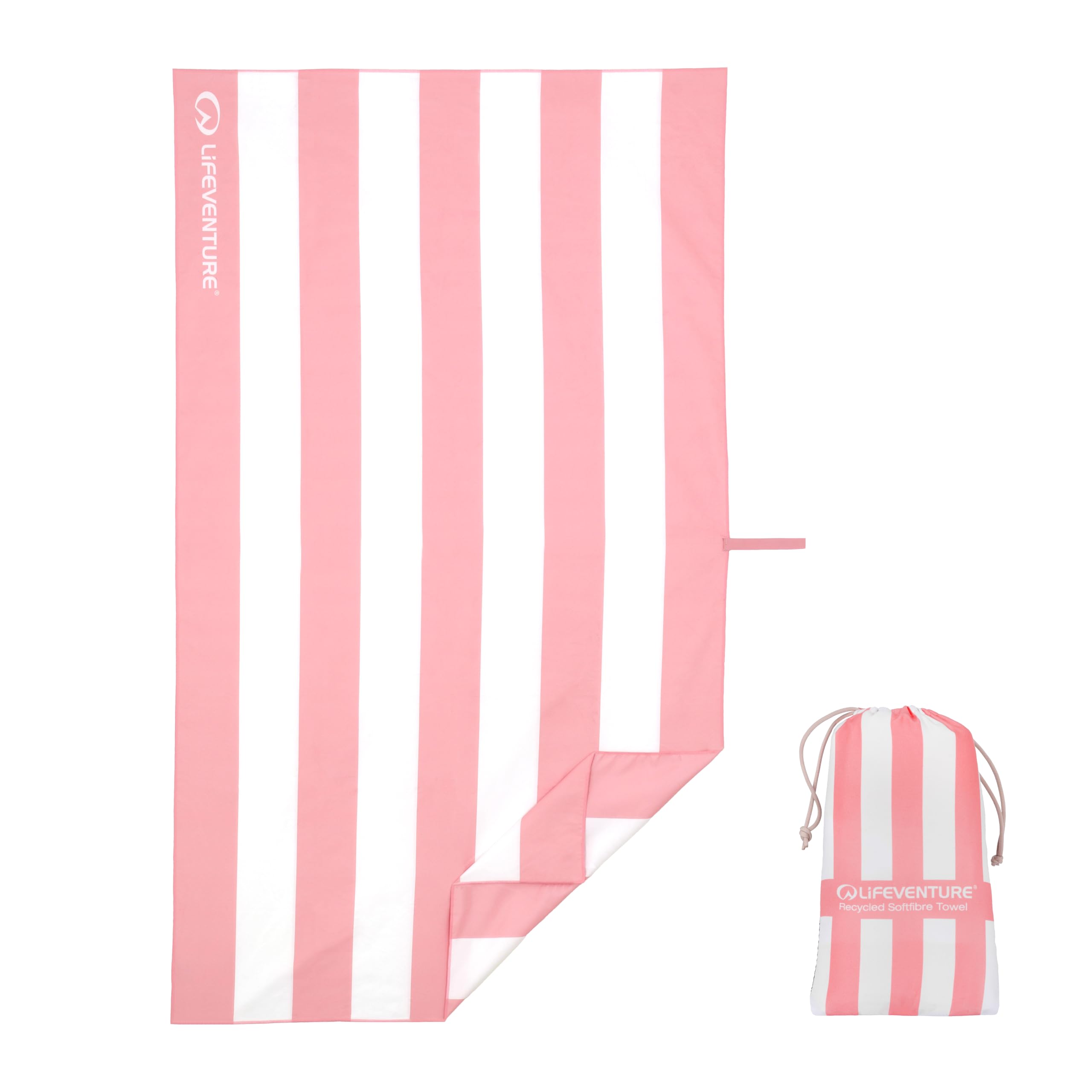 Lifeventure Quick Dry Beach Towel - Sand Free, Lightweight & Compact Microfibre Travel Towel with Carry Bag - Anti-Odour, 100% Recycled - Large 150x90cm, Pink Stripe