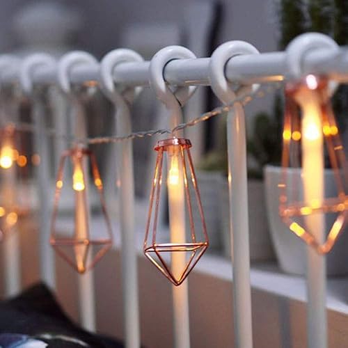 Miniatura 9 de EONLYX Luces geométricas de metal, 3M 20 luces LED de hadas de diamantes alimentadas por pilas, luces geométricas de oro rosa para dormitorio, boda