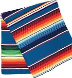 Mexitems Large Authentic Mexican Blanket Colorful Serape Blanket 7' X 5' (Pick Your Color) (Blue)