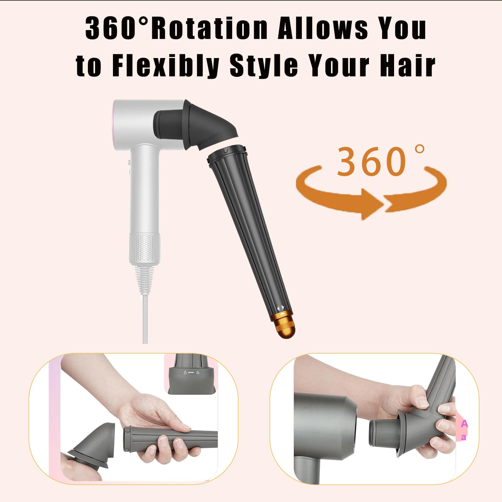 Barril cónico para rizar el cabello de 0.78 a 1.4 pulgadas de largo con adaptador para Dyson Airwrap HD01 HD02 HD03 HD04 HD07 HD08 HD15 HD16, accesorio de rodillo de pelo autorrizado, dorado