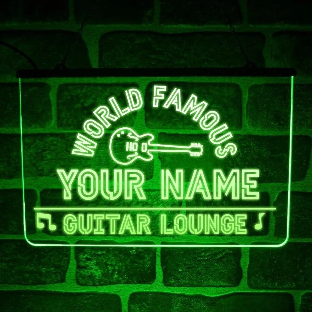 Personalised LED Guitar Sign – Custom Neon Wall Light for Man Cave, Music Room, Bar, Studio – Guitar Lounge Decor Plaque – Gift for Musicians (Green)