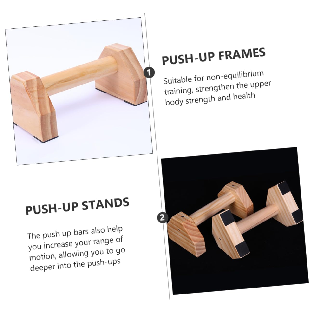 BESPORTBLE Home Fitness Push-up Holders Made of Wooden Material Stable Push-up Bars for Home Workout