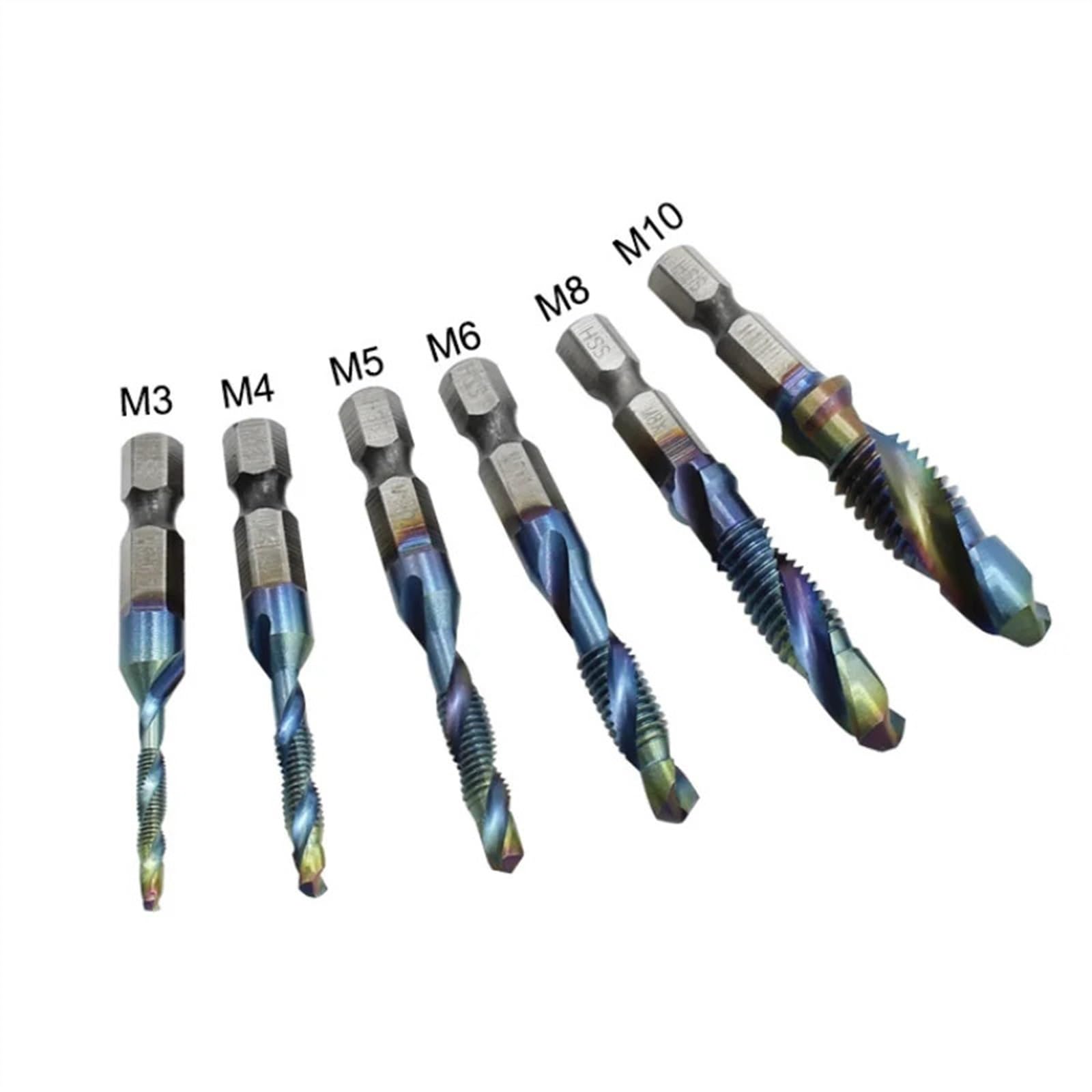 Set di maschi e filiere in titanio, utensili manuali, maschi filettati M6, gambo lungo, per lavorazione del legno, officina meccanica, punta da trapano per metallo (dimensioni: Golden Short 6 pezzi)