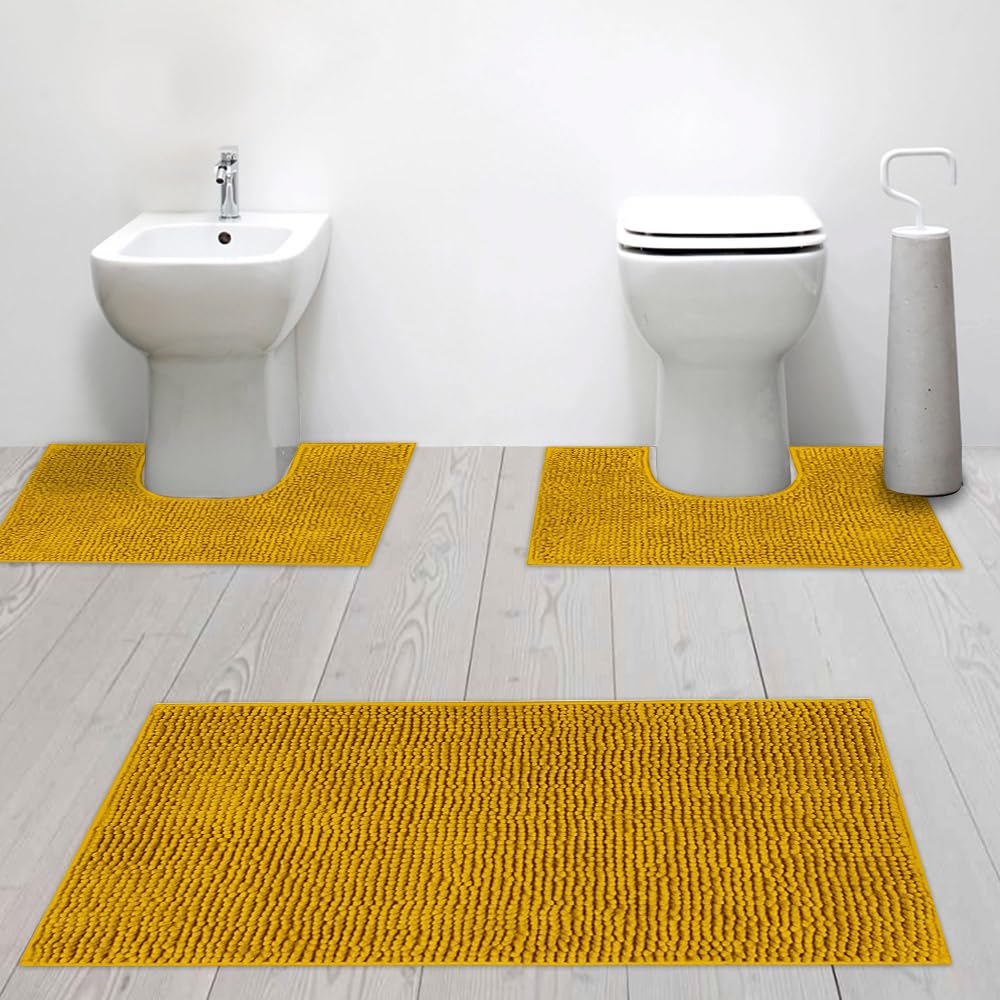 Pauwer Set di 2 tappetini da Bagno Antiscivolo in Microfibra Lavabile con Contorno, a Forma di U, per Bagno (Turchese, 53 x 86 cm+50 x 50 cm