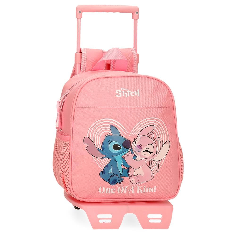 Disney Mochila infantil mochila escolar fabricada en Poliéster bolsillos laterales tirantes anchos ajustables Asa superior para colgarla Con etiqueta de identificación para el nombre sistema magic Fix