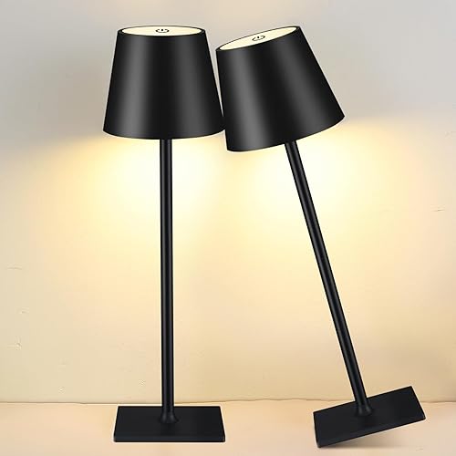 Aiwewin Paquete de 2 lámparas de mesa inalámbricas, lámpara LED portátil de escritorio, funciona con pilas, luz de mesa de 5000 mAh, 3 colores de
