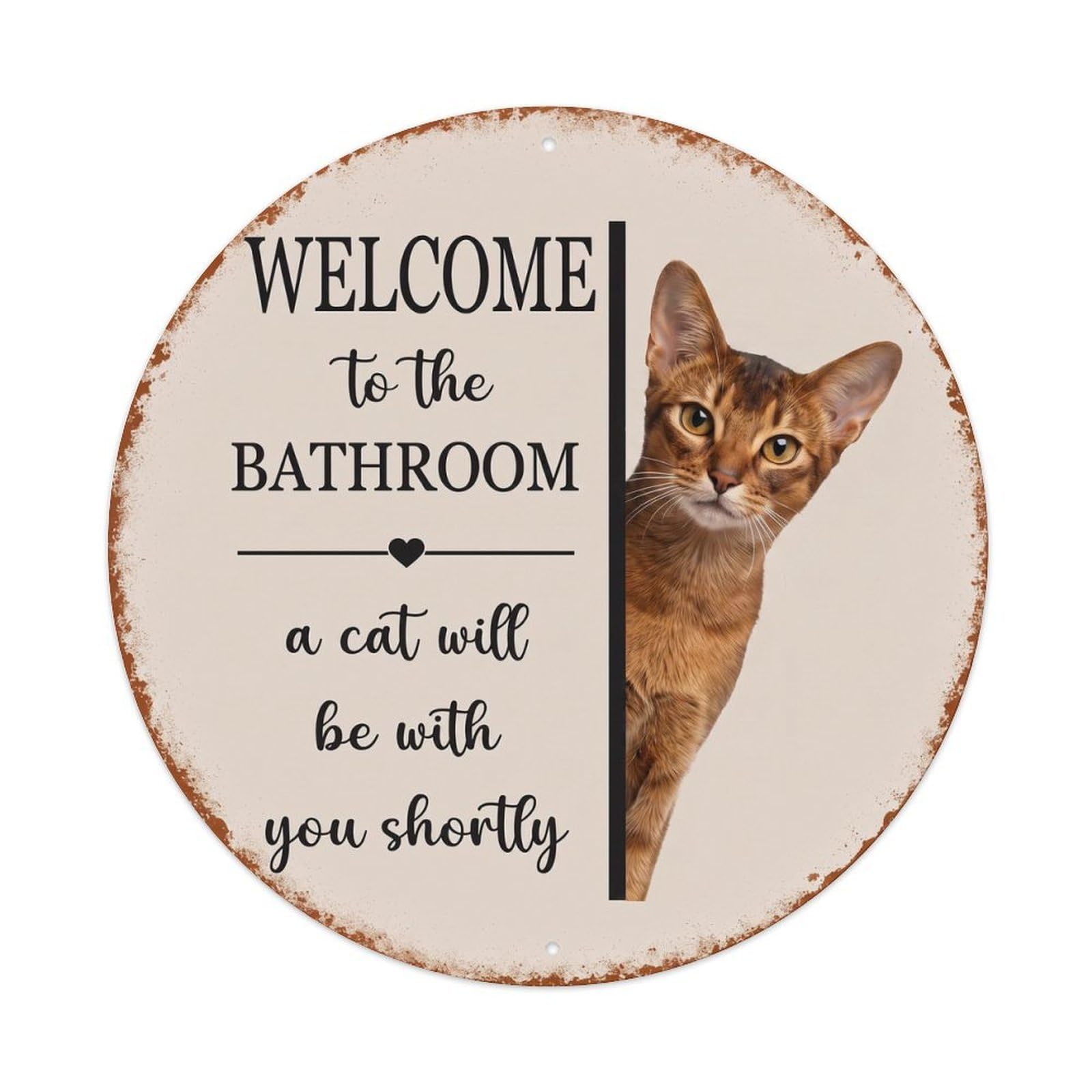 Vintage WELCOME To The BATHROOM Abyssinian Cat Metal Tin Sign
