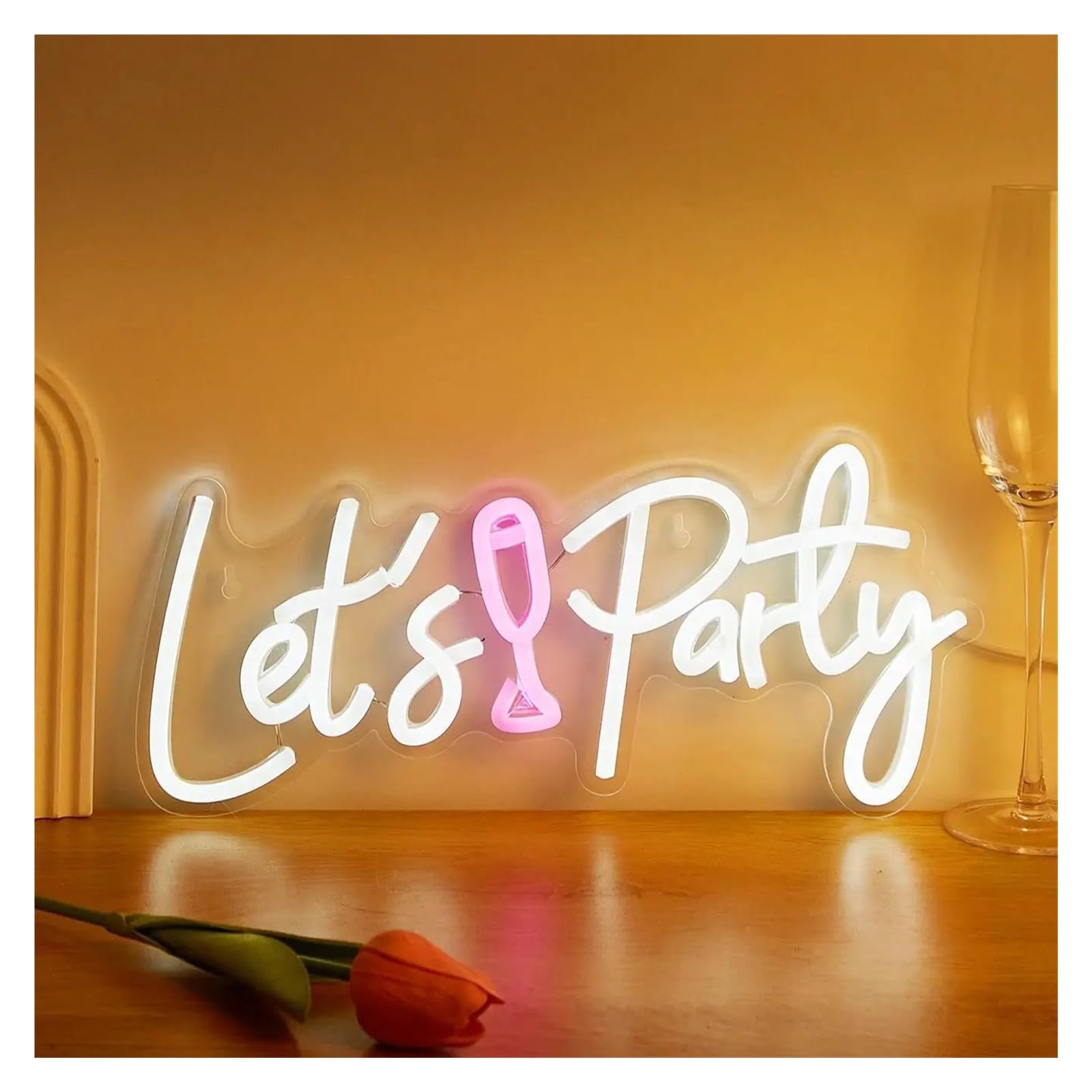 Luz de Diseño de Digital Lámpara De Pared Con Luz De Noche LED De Neón Let's Party Alimentada Por USB Para Fiestas, Bares, Vacaciones, Hogar, Habitación 16cmx34.5cm