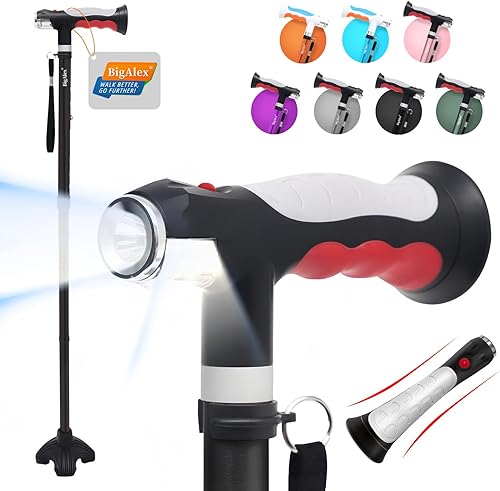 BigAlex Bastón plegable con dos luces LED para ancianos, base sólida, bastón ajustable con bolsa de transporte para hombres y mujeres disponible en Yaxa Costa Rica
