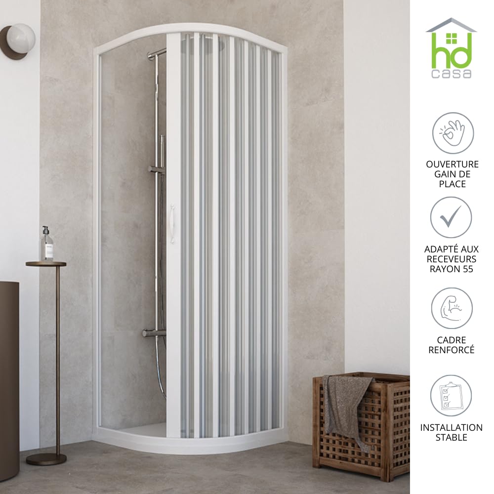 HDcasa Box Doccia Semicircolare a Soffietto Modello Roxana, Apertura Laterale Reversibile, Cabina Doccia Salvaspazio in PVC Made in Italy 90x90 cm
