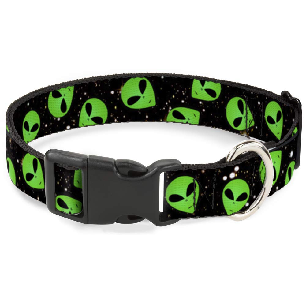 Buckle-Down PC-W30164-S Aliens Head Scattered Galaxy2/Green/Black Plastic Clip Collar, Small/9-15"