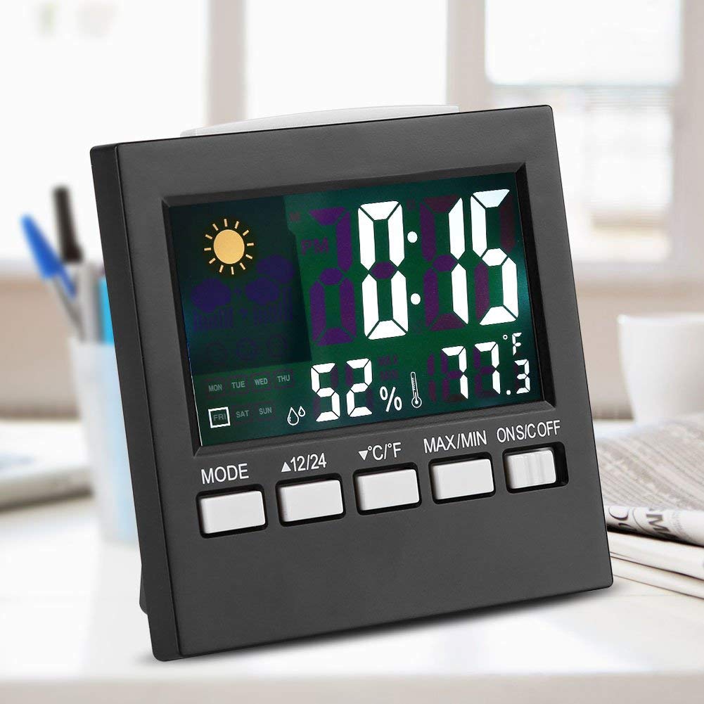 Pequeños Relojes Digitales, Reloj Despertador con TermóMetro Digital Despertadores de Viaje Calendario con Pilas Temperatura Humedad Pantalla Meteorológica con Retroiluminación para Hogar, Oficina