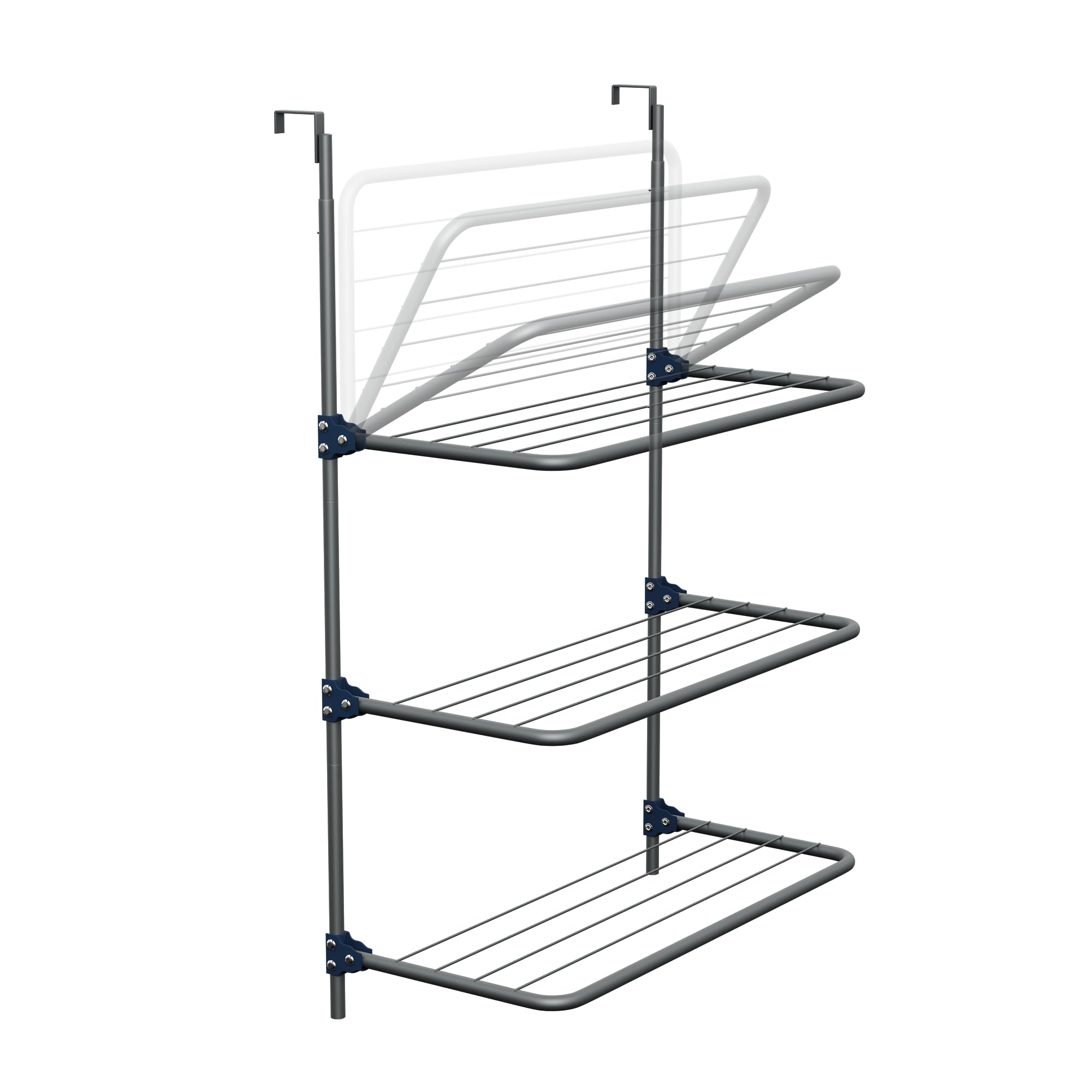 Knight 3-Tier Over The Door Clothes Airer | Foldable Clothes Rail with Corner Spaces for Hangers | Sturdy Hanging Washing Laundry Airer | Indoor Clothes Drying Rack for Small Spaces (Grey)