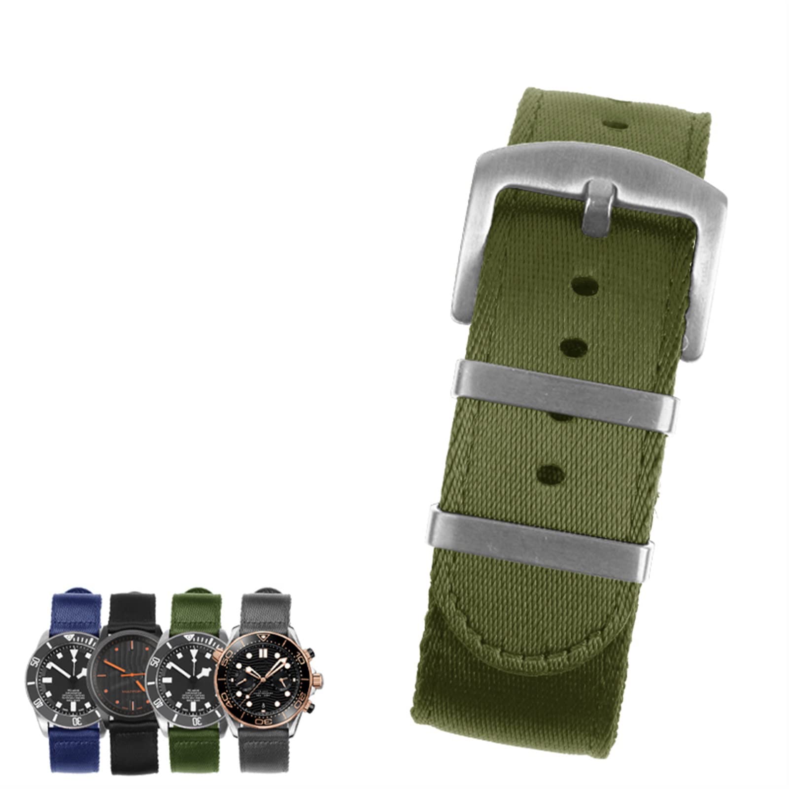 Bracelet montre nylon 22 mm souple vert armée idéal pour les activités outdoor