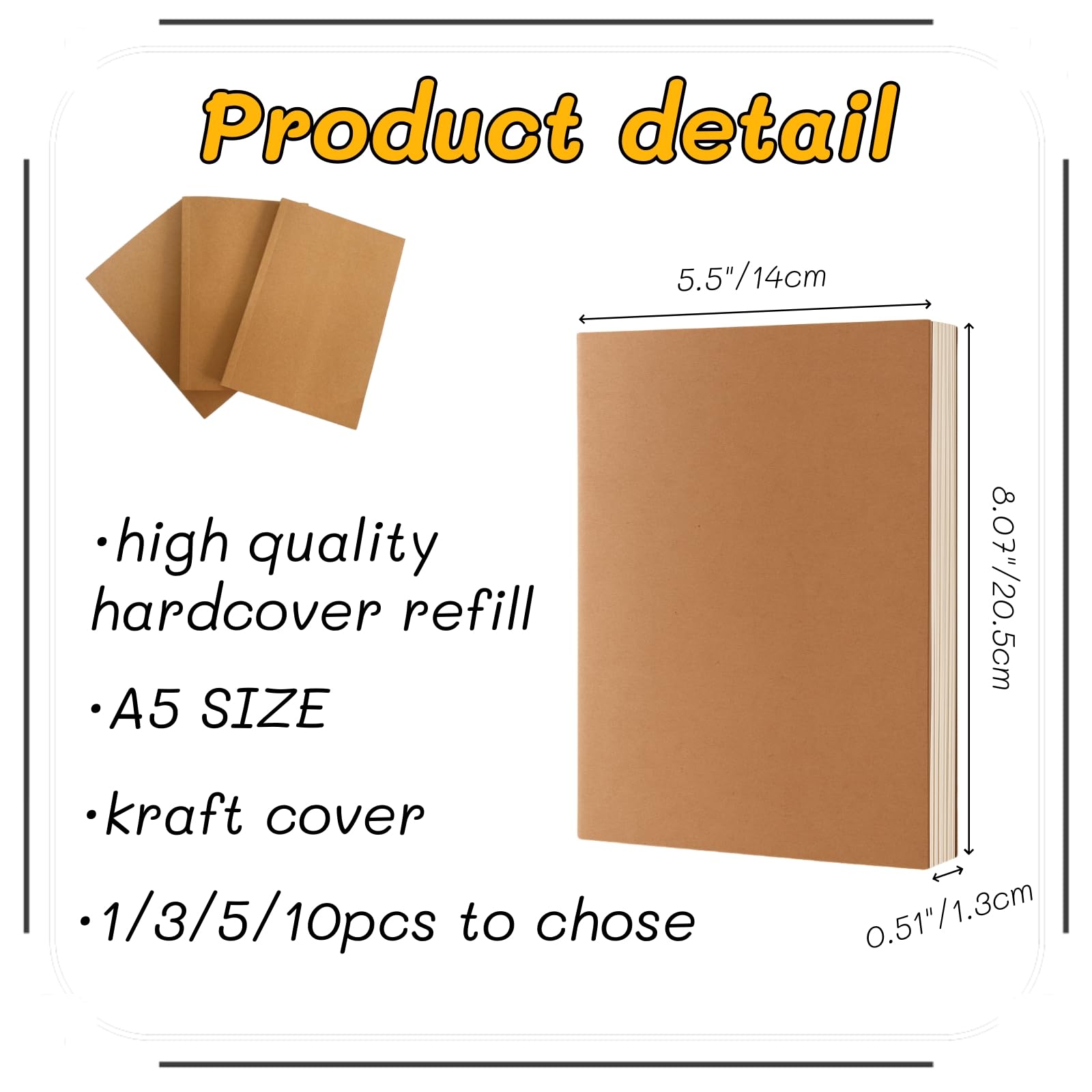 Ricarica per quaderni A5, confezione da 5 inserti a righe, 256 pagine per libro, ricariche A5 per agende, 20,5 x 13,8 cm