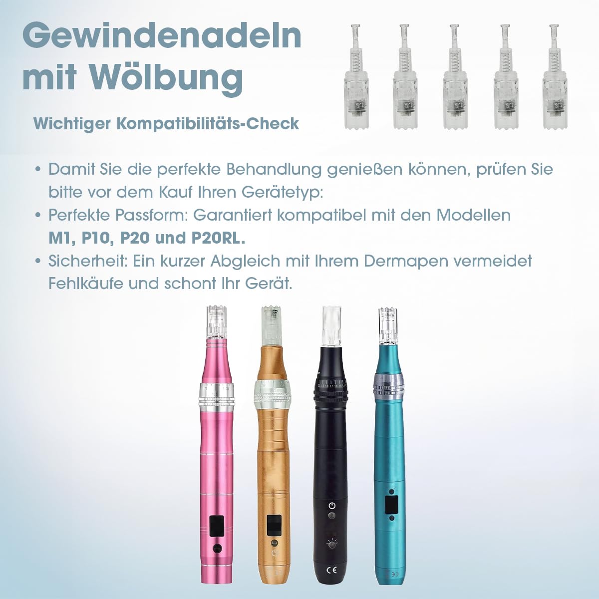 P-Beauty Dermapen M1 Cartuchos de aguja para microneedling – Cartuchos de aguja de repuesto para coche Derma Elektrik Pen M1 – Cierre de rosca WWWELLE – contra arrugas, acné y cicatrices (20 unidades