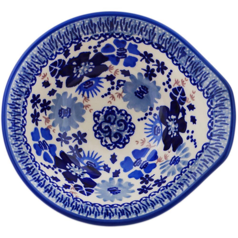 Authentic Polish Pottery Bowl 5-inch Signature UNIKAT in Periwinkle Sweetness Design Handmade in Boles?awiec Poland + Certificate of Authenticity