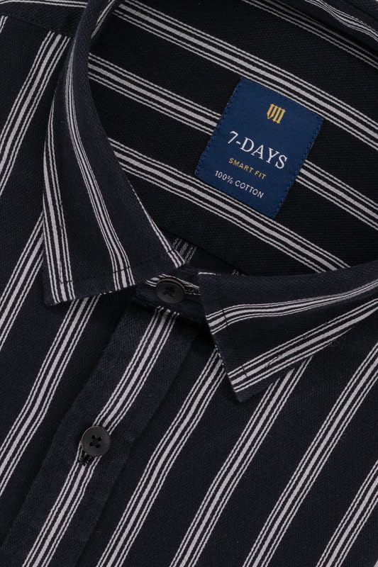 Image of 7-DAYS Men's Premium Striped Shirt - 100% Cotton, Tailored Fit (Between Slim & Regular), Full Sleeve, with Pocket - Smart Office & Casual Look