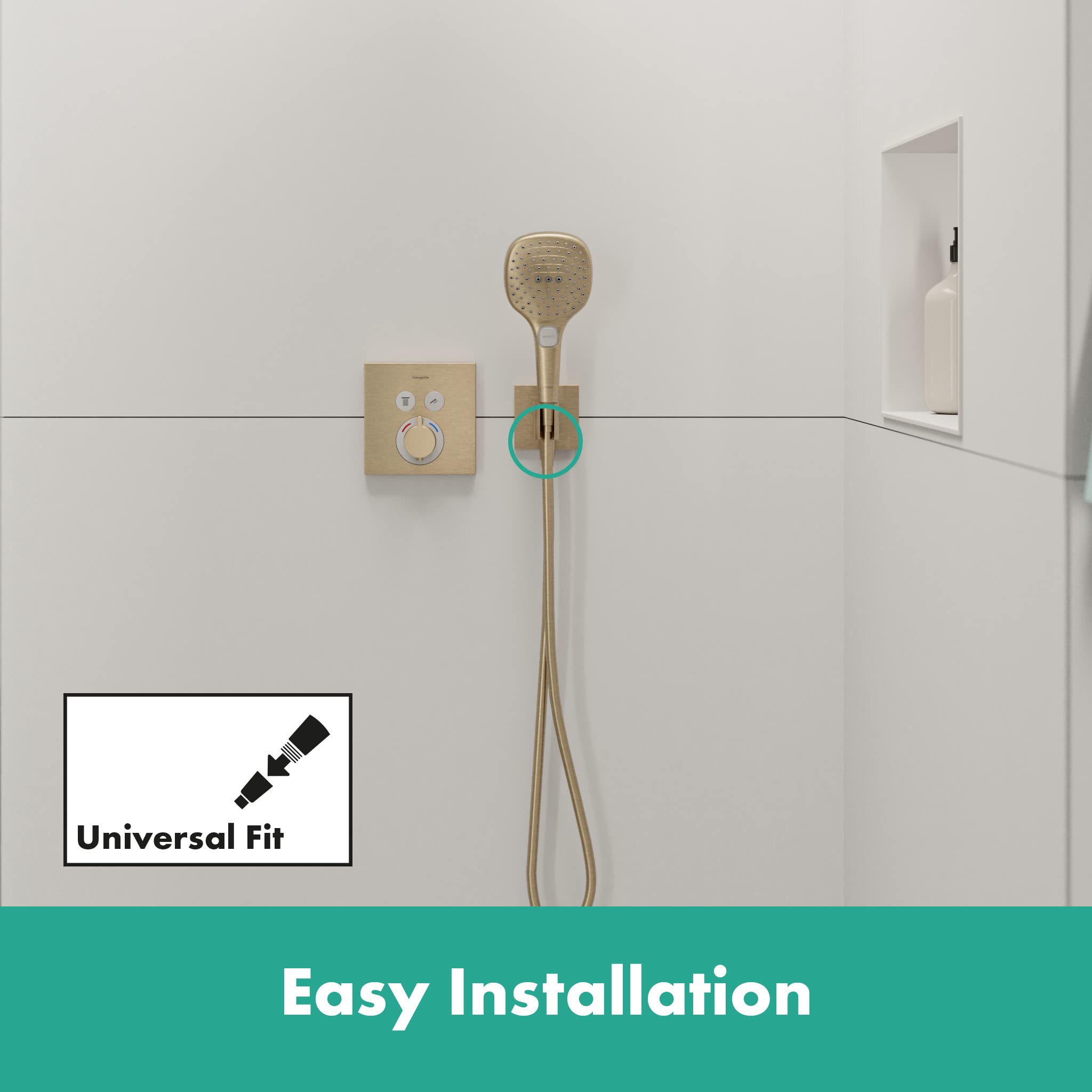 hansgrohe FixFit E - slangaansluiting douche met douchekophouder, wandaansluiting, douchehouder voor doucheslangen met conische moer, wandaansluitboog, matzwart, 26889670