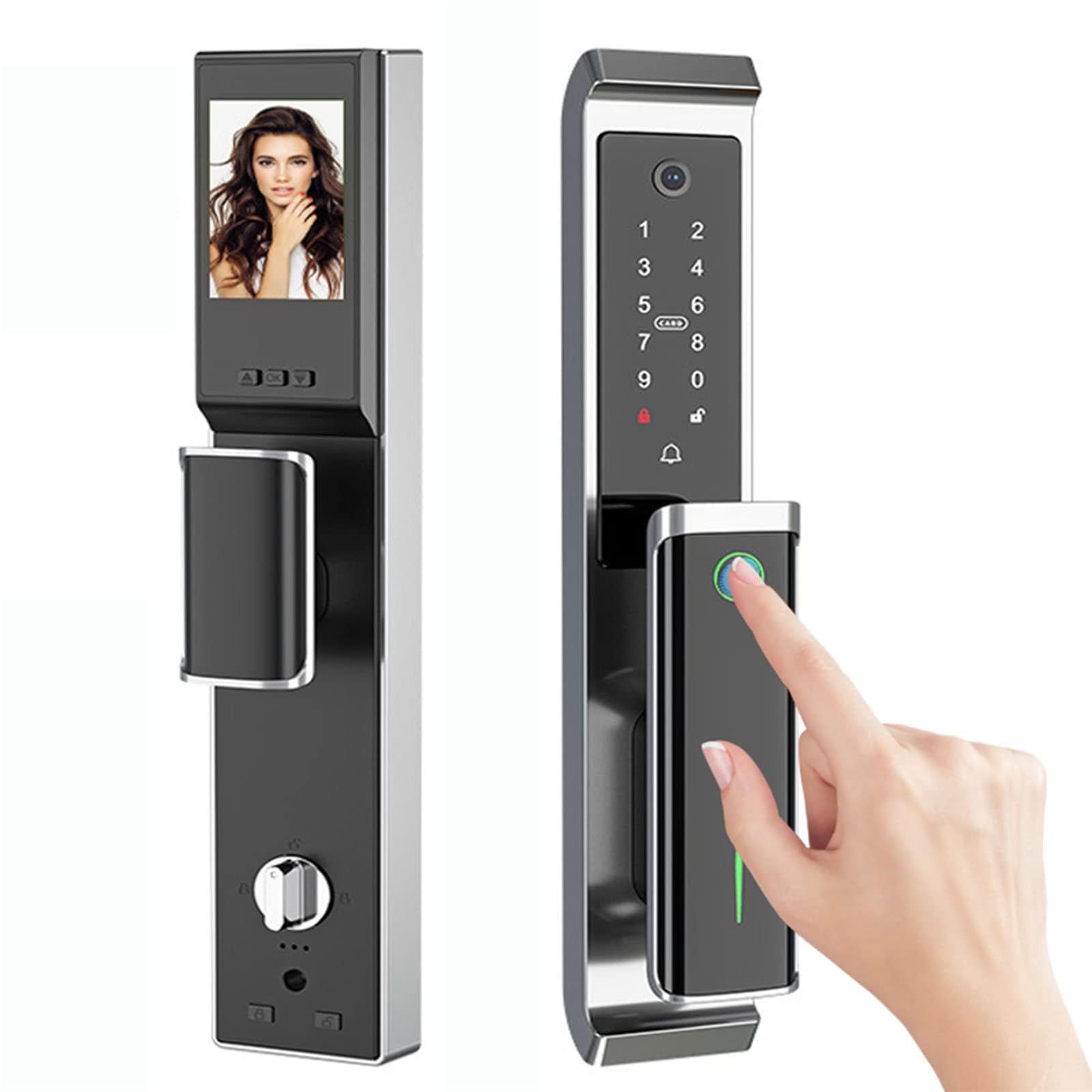 KCHBSE Cerradura de Puerta con reconocimiento Facial 3D, cerraduras de Puerta Inteligentes con WiFi, cámara, Timbre con Video, Huella Dactilar, códigos de Acceso, Tarjeta IC