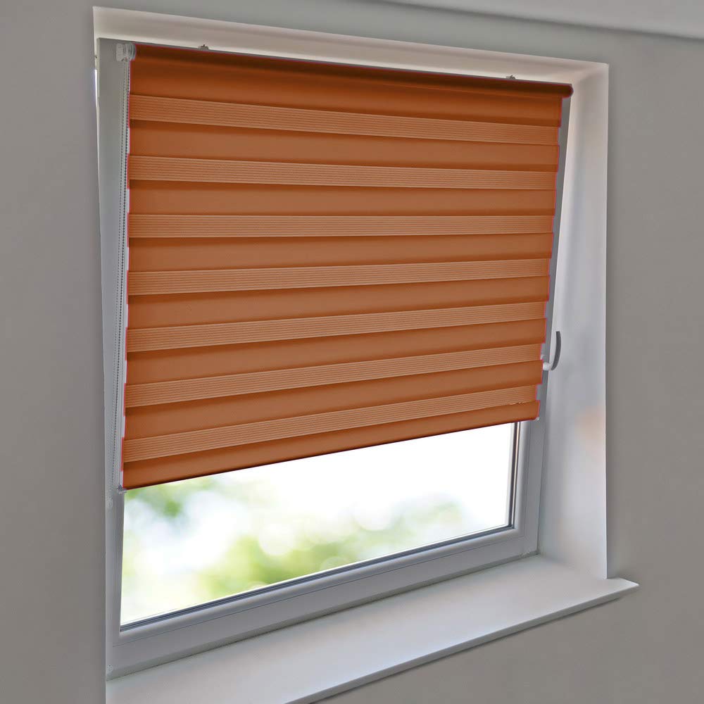 Sonnenschutz-HH - Doppelrollo Klemmfix ohne Bohren Vario Seitenzug Duorollo AUSSENMAß Breite 135 x 90 cm Höhe - Terracotta