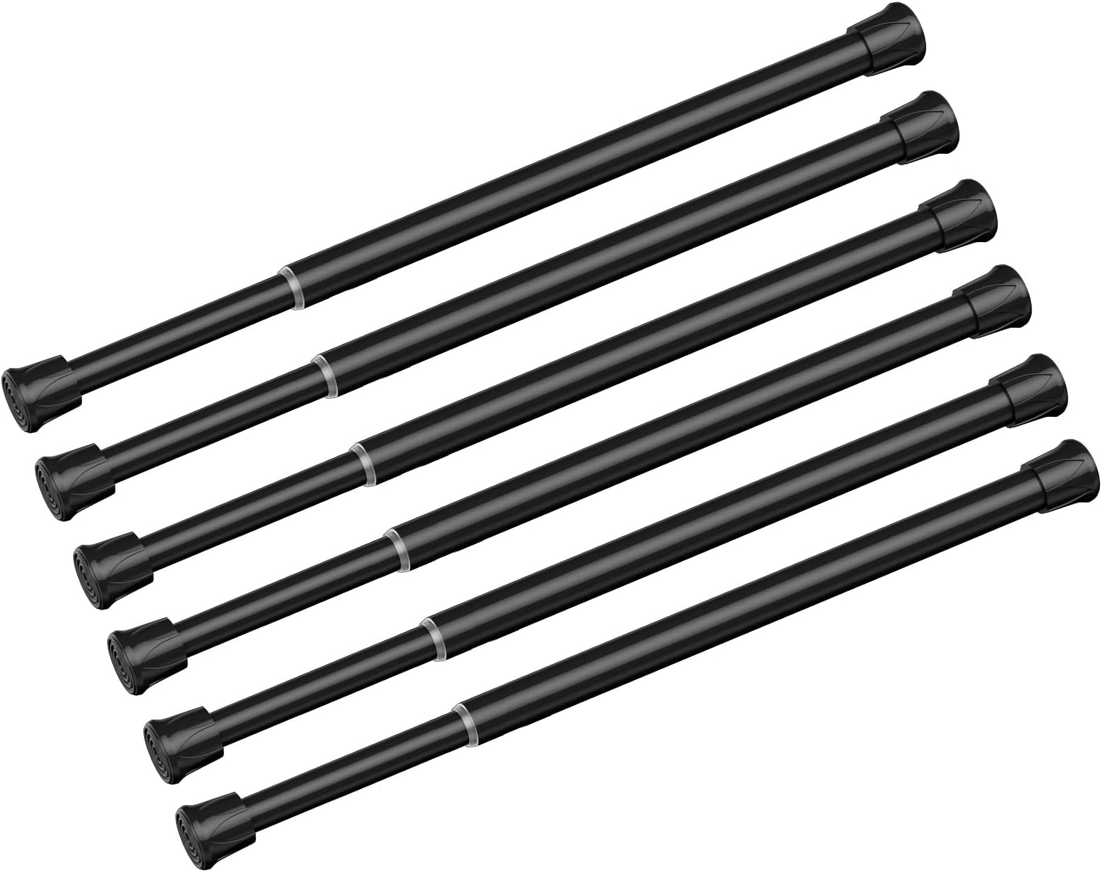 6 Pack Small Tension Rod 18 to 28 Inch Black Tension Curtain Rod Adjustable Spring Curtain Rods No Drilling Expandable Pressure Short Curtain Rods for Windows,Closets,Doorway,Kitchen