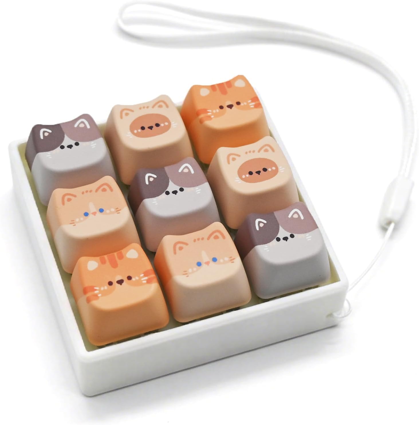 Keyboard Fidget Clicker, 9 Keys Clicky Keyboards Keychain Fidgets for Adults, Creamy Stress Relief Button Finger Cat Keycaps for Anxiety Decompression (9-in-1)