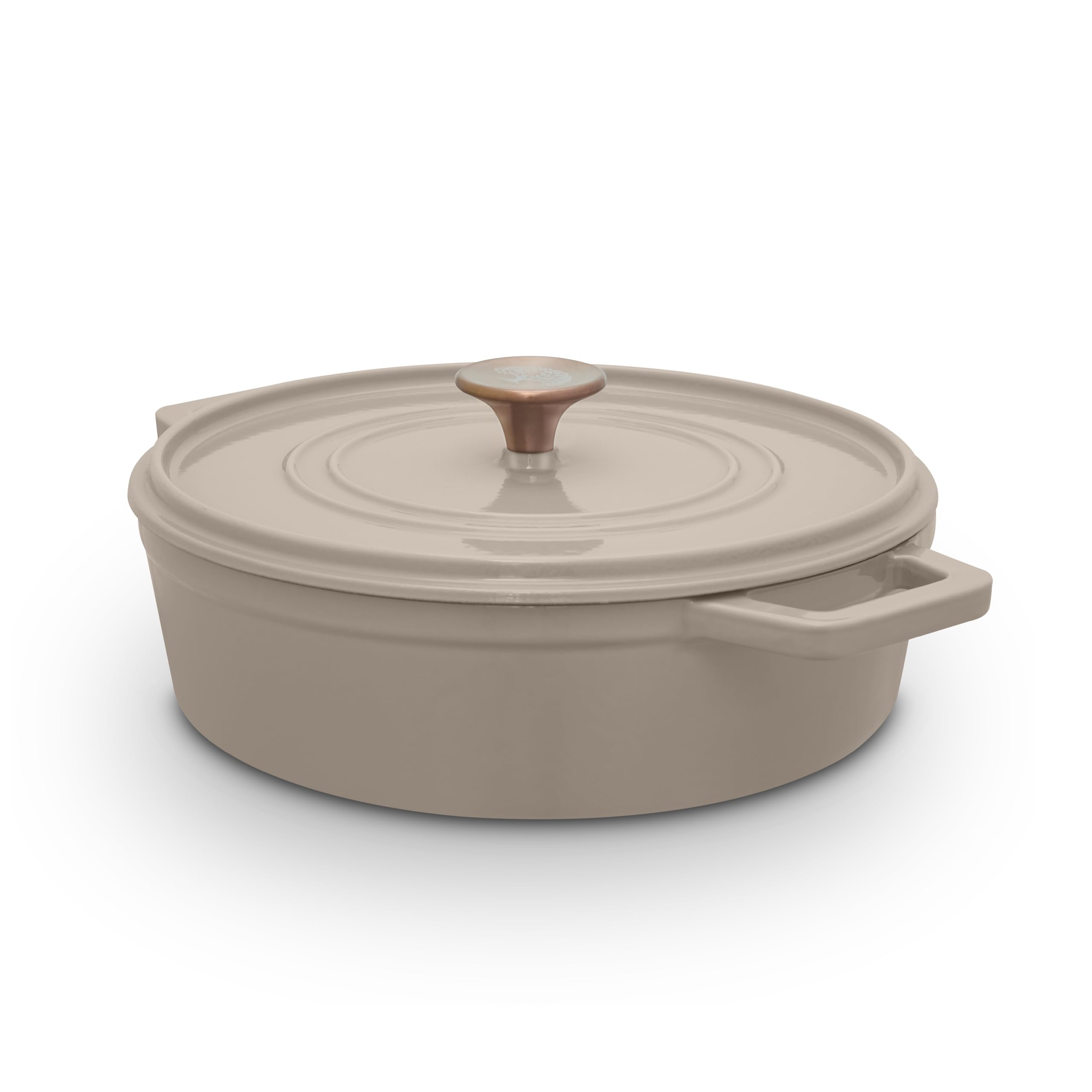 Barbary & Oak Nattura 28Cm Shallow Cast Iron Casserole Pot With Lid, Cashmere