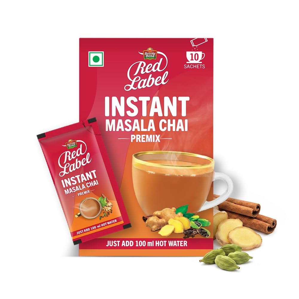 Red Label Instant Masala Chai Premix - 13g*10 sachets | Instant Tea Premix| Tasty tea ready in 10 sec | 10 Single Serve Sachets | From the House of Brooke Bond