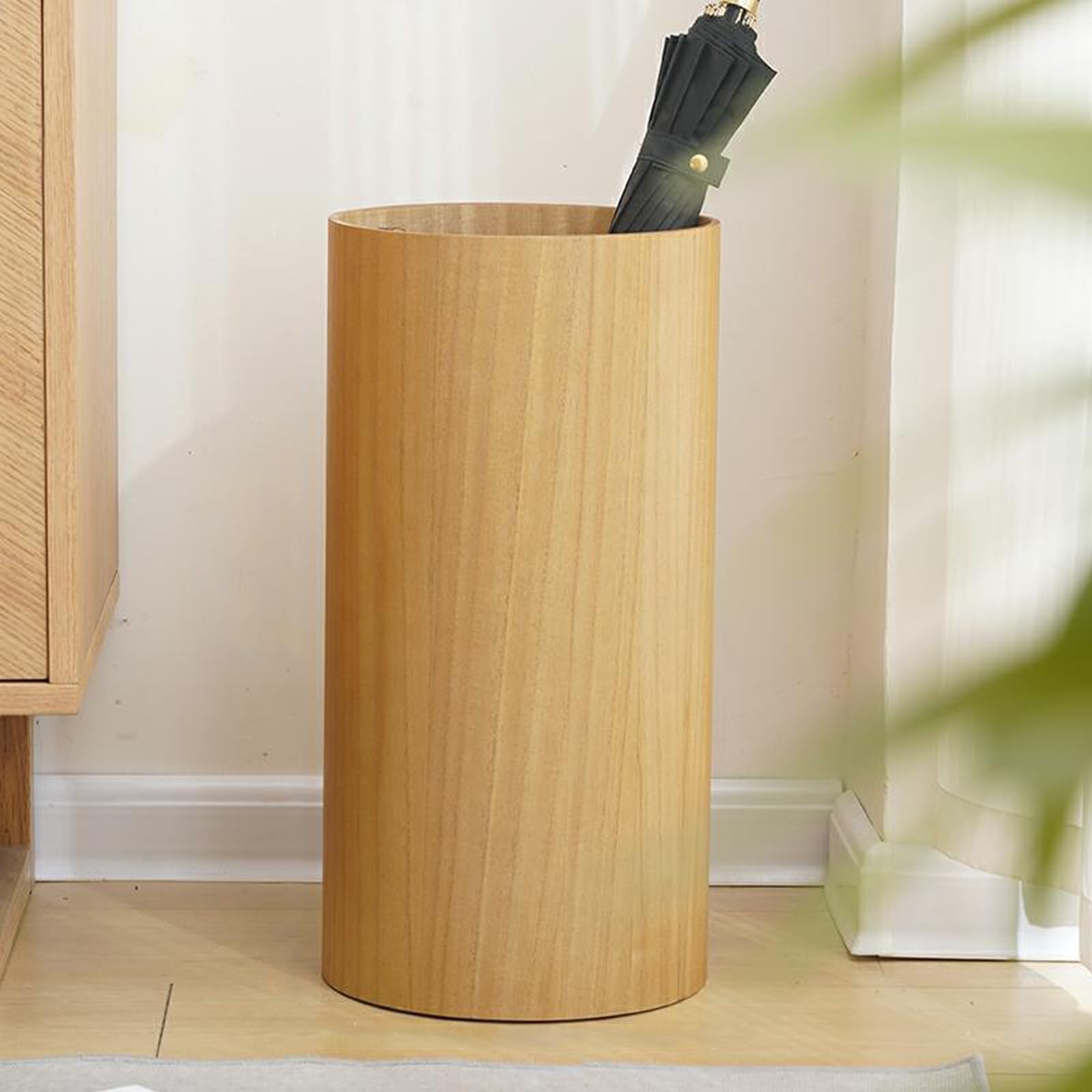 WXPGFEQ Vintage Solid Wood Umbrella Stand Cylindrical Entryway Holder with Drip Tray for Home Commercial Use