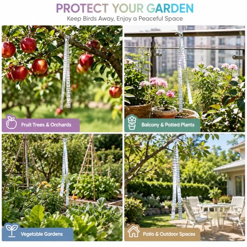 Image of 100m Reflective Bird Deterrent Tape, Pigeon Scarer Ribbon for Garden and Orchard Protection, Pigeon Repellent for Balcony and Courtyard, 2.4cm Wide