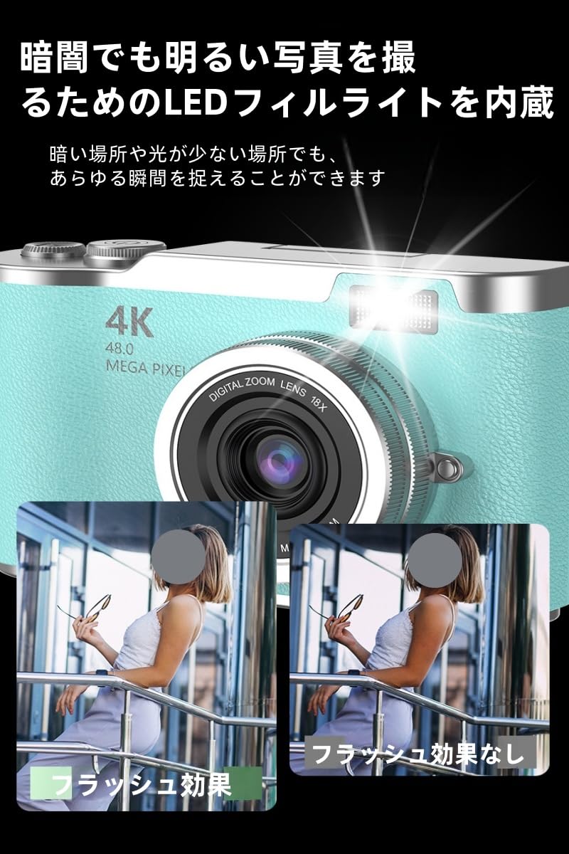 Amazon | 4K デジタルカメラ、180° 回転スクリーン、デュアルレンズ、6