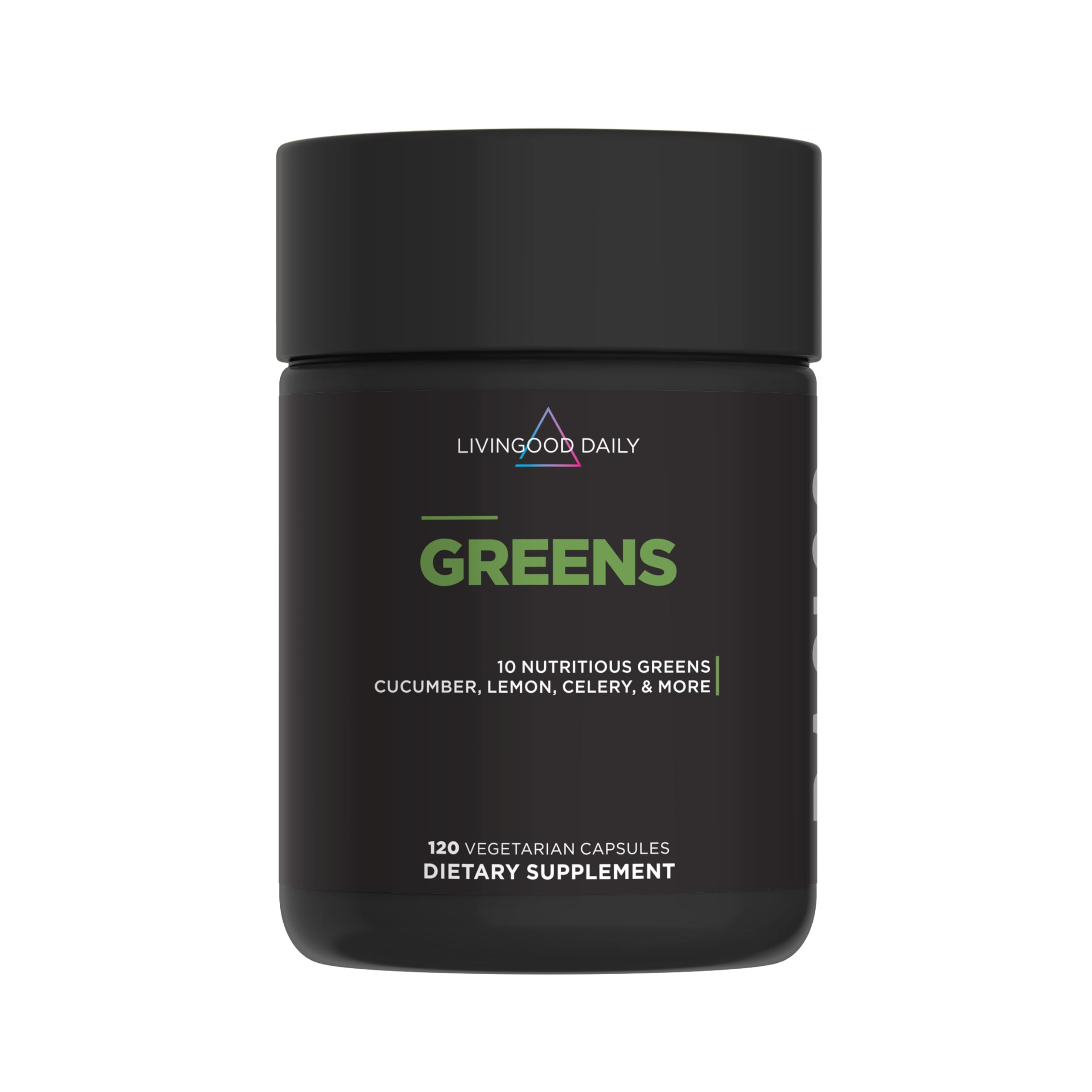 Livingood Daily Greens Capsules, Super Greens Supplement with Spirulina, Chlorella, Broccoli, Spinach, Celery, Lemon & More, Plant Based for Digestion