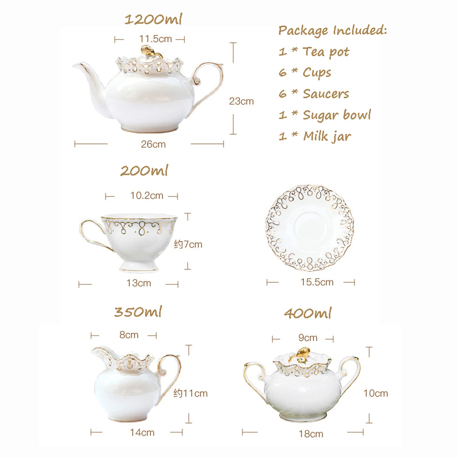 15-częściowe porcelanowe zestawy do herbaty Brytyjskie kwiaty w stylu vintage Chiński zestaw do kawy, serwis do herbaty weselnej dla dorosłych,Filiżanki i spodki do herbaty