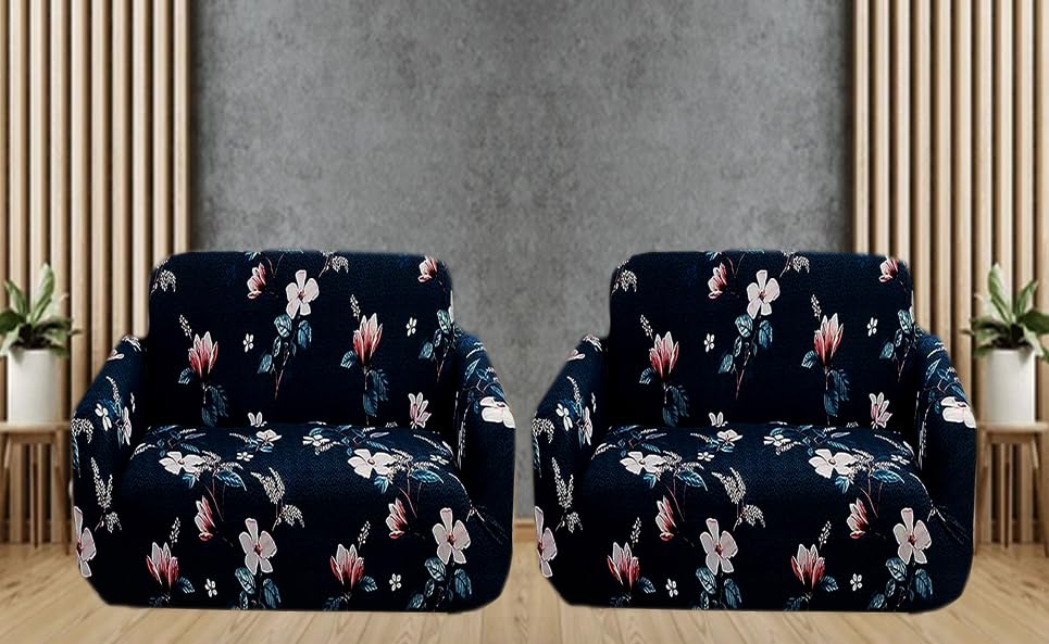 1 Seater Sofa Cover Fully 360* Covered Non-Slip Sticky Elastic Stretchable Sofa Set Slipcover Protector for Living Room, Dinning Room - Set of 2 PCS (Blue)-image-30
