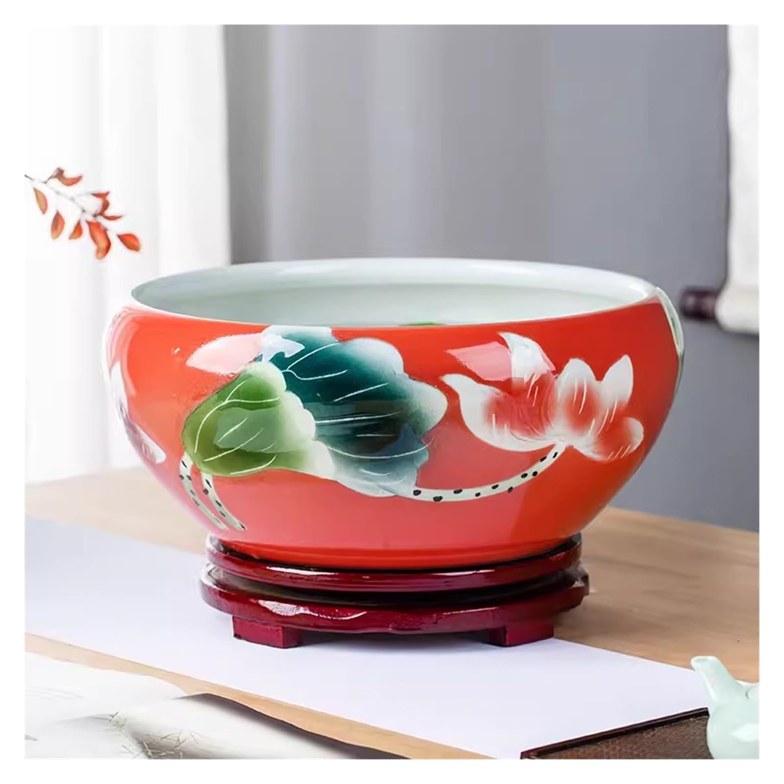 Aquarium Aquarium en céramique Peint à la Main Bureau Grand Bol de Couchage Lotus Narcisse Lotus Pot Cylindre Salon Chambre Petit Aquarium (Size : 32cm)