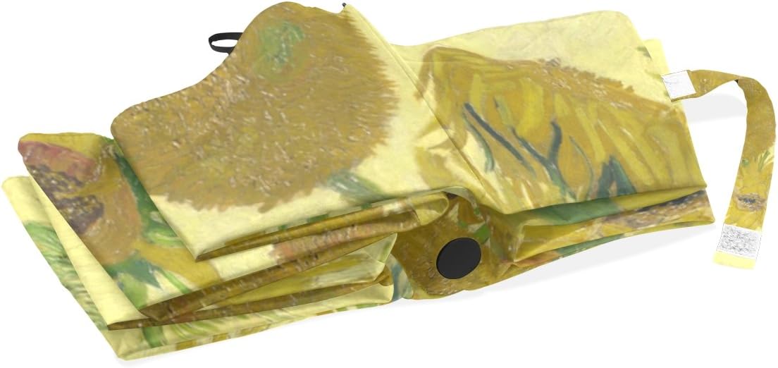 review JSTEL Van Gogh Sunflower Windproof UV Umbrellas Auto Open Close 3 Folding Golf Strong Durable Compact Travel Sun Umbrella, Portable Lightweight Easy Carrying